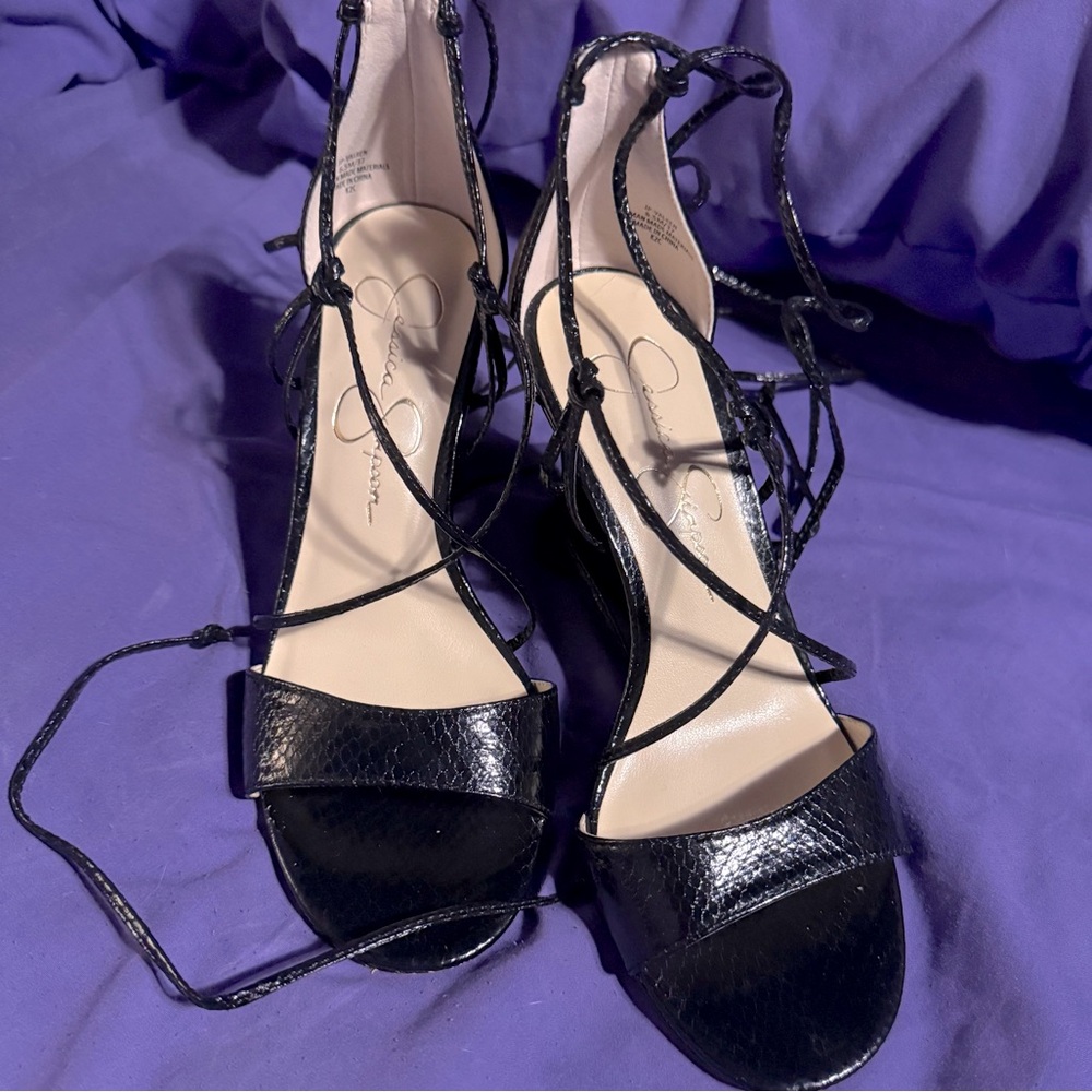 Jessica Simpson Valren Lace-up Black Wedge Sandal